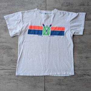 Vintage Chemise Lacoste Brisbane Australia Crew Single Stitch Grahic T Shirt XL